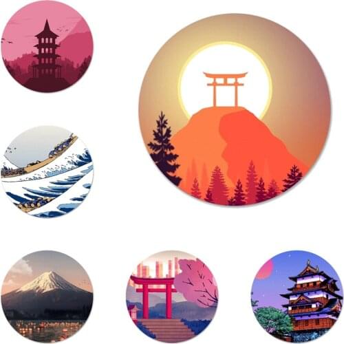 58mm Japanese Crane Fuji Mountain Wave Icons Pins Badge Decoration Brooches Metal Badges For Clothes Backpack Decoration