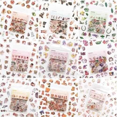100 / Pack Creative Cute Cartoon Cat Plant Dessert Sticker Diary Scrapbook Decoration Handmade DIY Stickers Student Stationery
