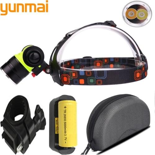 2 LED Bulbs XM-L T6 LED Diving Headlight 18650 Battery Headlight 80 Meters Underwater Headlight White And Yellow Bicycle Light