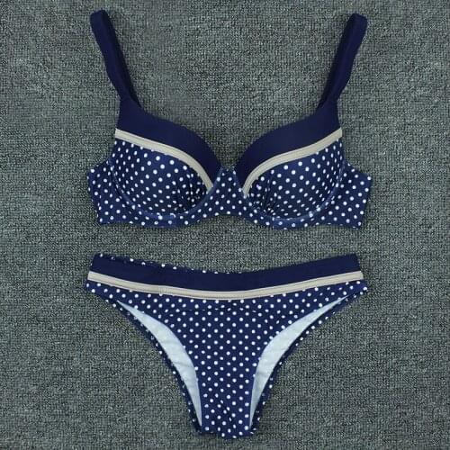 2021 Blue Sexy Dot Print Bikinis Patchwork Swimsuit Women Bandage Bikini Set Swimwear Brazilian Beachwear New Bathing Suit
