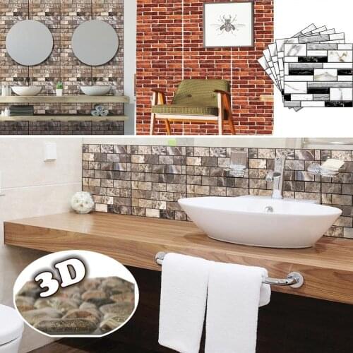 1Pcs 3D Self Adhesive PVC Wall Sticker New Fashion Bathroom Mosaic Waterproof Wall Sticker Home TV Wall Brick Pattern Wallpaper