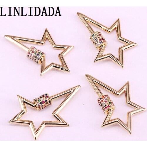 8Pcs, 20x32mm Gold Pave Multicolor CZ Star Shaped Colourful Lock Clasp, For Fashion Necklace Making Jewelry Findings Supplies