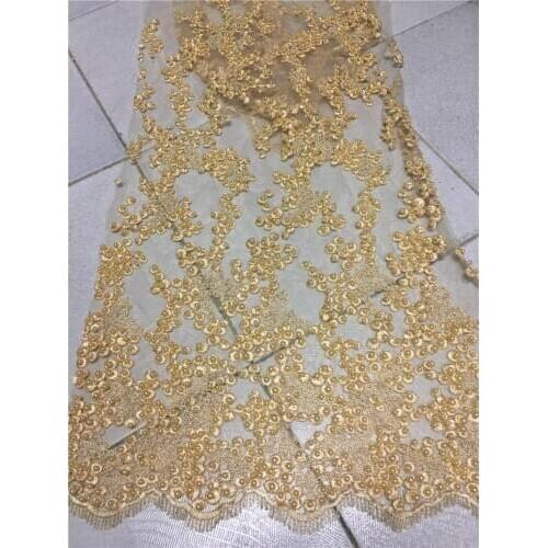 Beaded Good looking YG-781 best quality embroidered african tulle mesh lace fabric with beads for fashion show dress