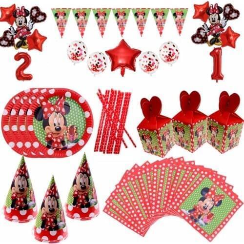 Disney Minnie Party Disposable Tableware Red Minnie Mouse Party Plate Cup Napkin Kids Girl Birthday Party Decorations Supplies