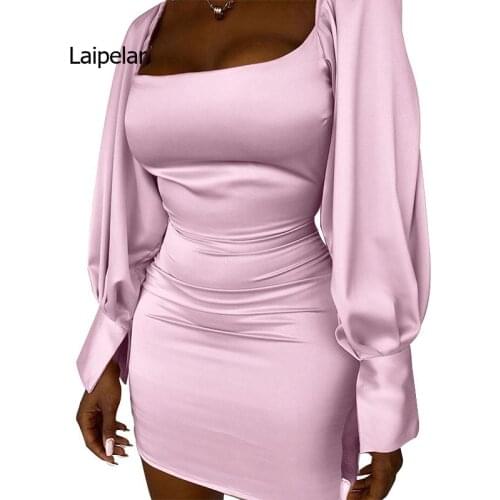 Elegant Square Neck Long Sleeve Casual Party Club Pencil Sheath Dress v neck fit and flare blue maxi dress