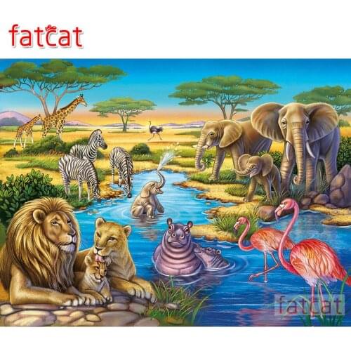 FATCAT 5D DIY Diamond Painting Elephant lion leopard animals Full Diamond Embroidery Sale Square Round Drill Mosaic Art AE1390