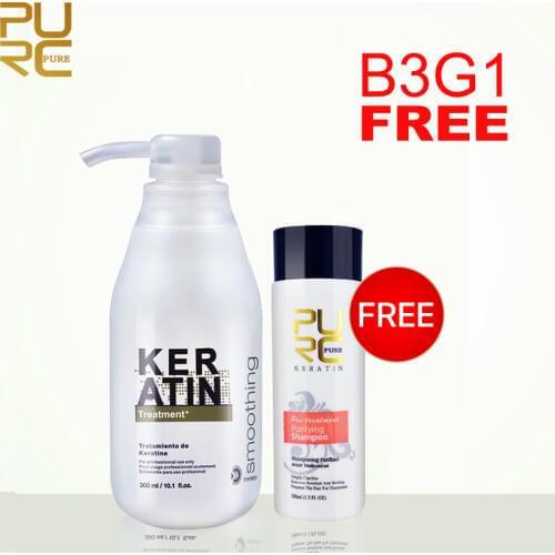 Buy 3Pcs get 1pcs free PURC 5% formalin keratin Brazil Keratin Treatment and 100ml purifying shampoo hair care treatment
