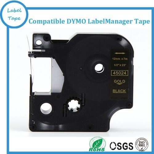12mm Gold on Black DYMO D1 LabelManager label tape 45024 1/2" W X 23' DYMO tape cartridge for Dymo Professional Labelmakers