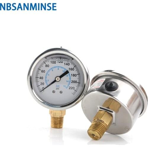 Mkfale Hydraulic Oil Pressure Gauge SM2SB50B/L 2 inch G1/4 Liquid Manometer Instruments Stainless Steel Gauge