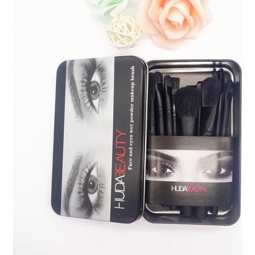 HUDA DEAUTY 12Pcs Complete Makeup Brush Set With Iron Box Blusher Powder Foundation Eye Blender Liner Lip Cosmetics Beauty Tools