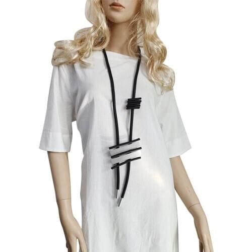 DIY Long Black Rope Leather Rubber Necklace For Ladies Vintage Square Glamour Jewelry Necklaces Wedding Party Gift Girl