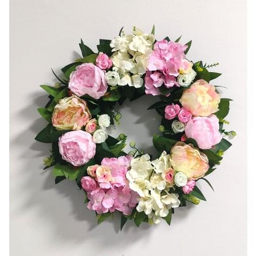 Peony and Hydrangea Simulation Wreaths Artificial Flower Wreaths Garland For Party Weddings Front Door Decoration 46cm