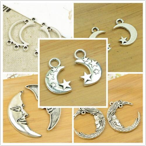 DIY antique silver moon shape alloy charm pendant vintage jewelry making accessories findings wholesale necklace chain bracelet
