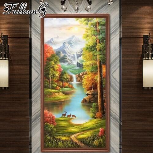 FULLCANG Mountain creek natural scenery large diamond painting 5d diy full square round drill mosaic embroidery sale FC3342