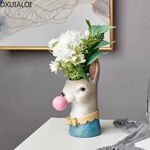 DXUIALOI Simple Creative Cute Animal Model Resin Vase Living Room Flower Arrangement Desktop Art Decoration Home Decoration