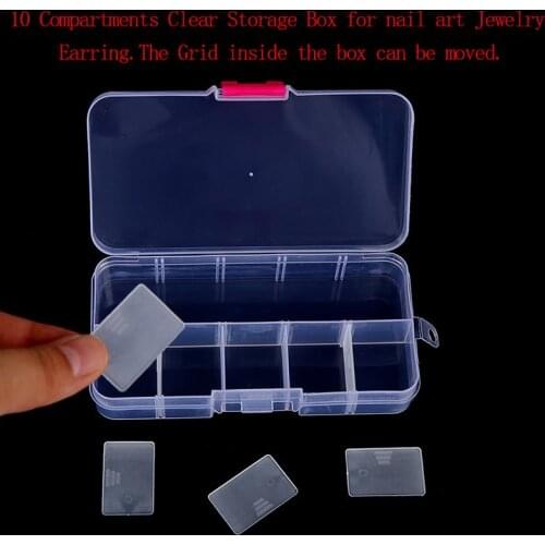 13*7*2.5CM 1PC 10 Compartments Clear Plastic Storage Box Jewelry Screw Organizer Container