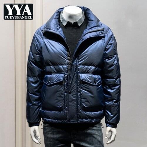 Cargo Down Jacket Mens 2021 New Short Turn-Down Collar Loose Casual Outerwear Winter Thicken Warm Concise Solid Pockets Coat