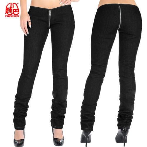 Sexy Denim Zipper Open Crotch Depart Pencil Pants Punk Low Waist Leggings Jeans Pants Capris Club Dance wear Plus Size For Women
