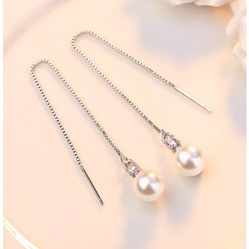 Simulated Pearl Charm Long Drop Earrings Simple Tassel Earrings Chain Ear Jewelry Gold Color Women Hanging Jewelry Brincos
