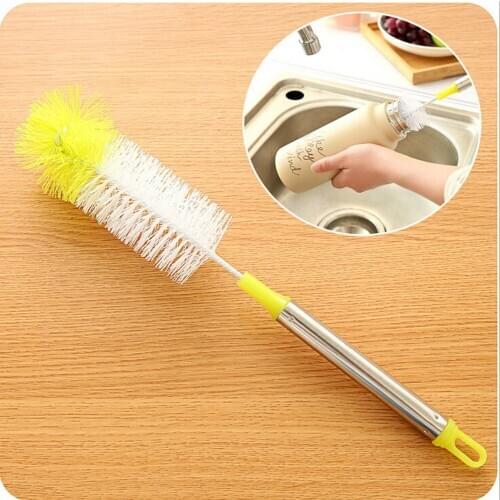 Household Cleaning Brush Stainless Steel Handles Brush Bottle Cup Glass Washing Cleaning Kitchen Gadget Tool Color Random