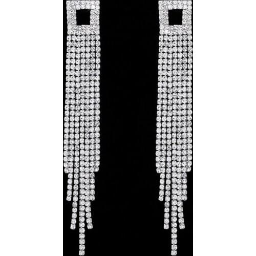 TREAZY Sparkling Rhinestone Long Tassel Drop Earrings for Women Full Crystal Dangle Earrings Fashion Bridal Wedding Jewelry Gift