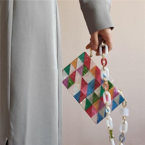 【wander lamar 】2021 fashion new design summer rainbow mosaic acrylic clutch bag wholesale bags acrylic