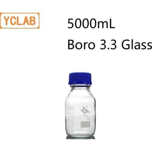 YCLAB 5000mL Reagent Bottle 5L Screw Mouth with Blue Cap Boro 3.3 Glass Transparent Clear Medical Laboratory Chemistry Equipment