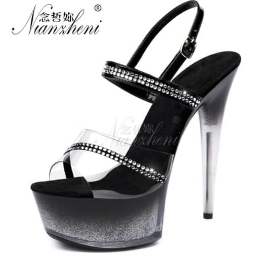 All match New style 6 inches Womens Sandals 15cm Super Stiletto heels Shallow Bling Buckle strap Clubbing Pole dancing Elegant