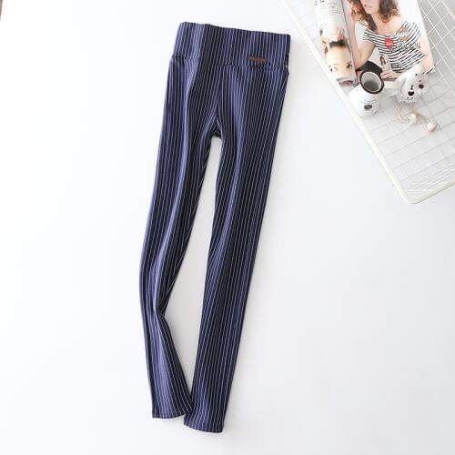 New Pure Cotton Pencil Pants Women Spring Autumn Casual Solid Vertical Striped Full Length Pant Slim Basic Skinny Leggings Mw230