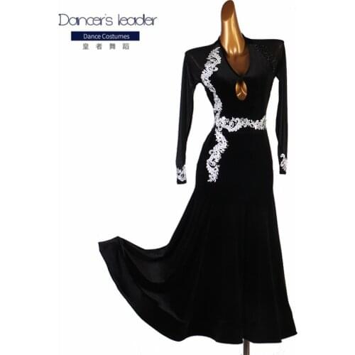 New Arrival Women Ballroom Jazz Dress Long Sleeves Sheer Black Clothes Waltz Modern Dance Tango Cha-Cha Dress Garments