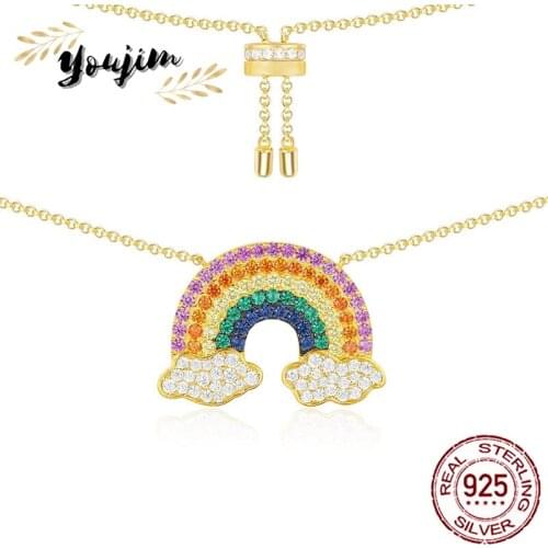 New Womens Zircon 925 Silver Rainbow Adjustable Necklace Luxury Fashion Monaco Exquisite Jewelry Gift