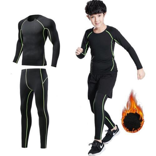 Winter Warm Thermal Underwear for Boy Quick Dry Stretch Children Running Set Basketball Soccer Kits Boys Long Johns Fitness