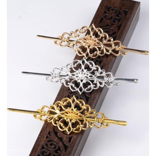 10pcs 104*35mm Vintage Style Alloy Flowers Hair Stick Hollow Hairpin For Women Jewelry Decoration