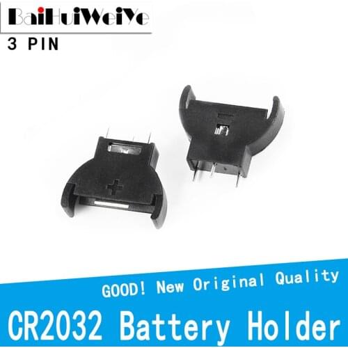 10pcs 50PCS CR2032 Half-Round lithium Button Cell Coin Battery box Holder Case CR 2032 batteries holder Socket 3 PIN