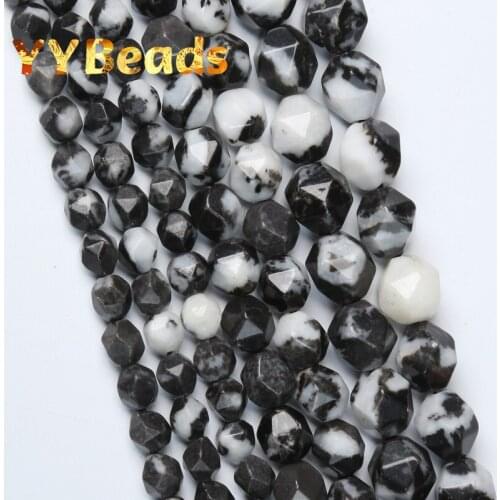100% Natural Stone Faceted Black White Zebra Jaspers Stone Beads 6mm 8mm 10mm Smooth Beads For Jewelry Making DIY Bracelets 15"