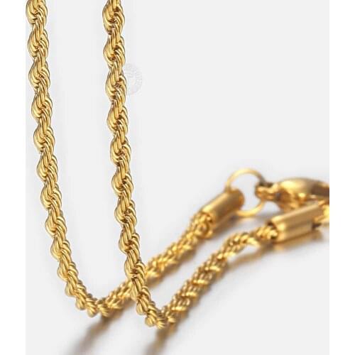 2/3mm Rope Chain Necklace Gold Filled Choker For Men Women Jewelry Gold Color Chains Wholesale 18-24 inch DGN445