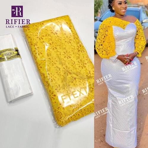 2.5+2.5 Yards Swiss Voile Lace Fabric With Guipure 2021 Unique Design Bazin Riche Fabric For Women Sewing Clothing Lace Fabrics