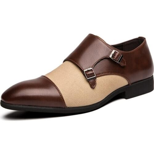 2020 Pointed Toe Men Dress Shoes Fashion Buckle Business Casual Shoes British Style Big Size 48 Party Wedding Footwear rty67