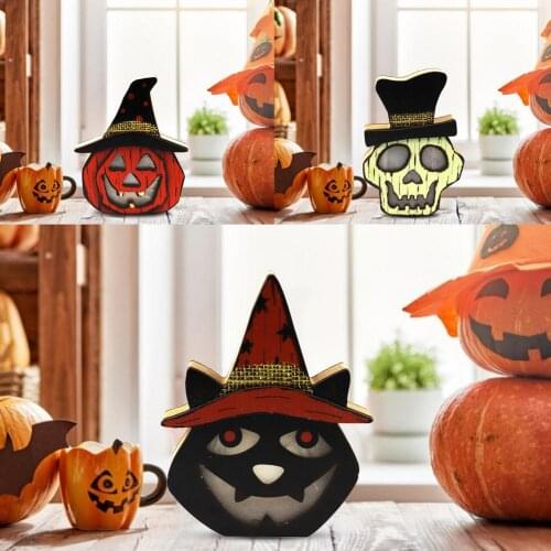 2021 Halloween Pumpkin Lantern Wooden Pumpkin Lantern Ghost Festival Decoration Creative Cemetery Castle Ghost Dress Up Supplies