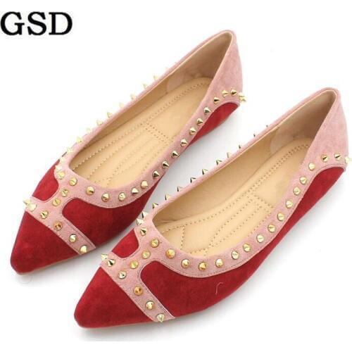 2021 New Women Suede Flats Fashion High Quality Mixed Colors Pointed Toe Boat Shoes Woman Rivet Casual Shoes Zapatos De Mujer