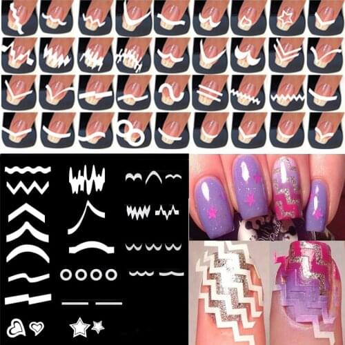 24pcs/set Nail Art Guide Tips Hollow Stencils Nail Stickers French Manicure Template 3D Vinyls Decals Form Styling Tool