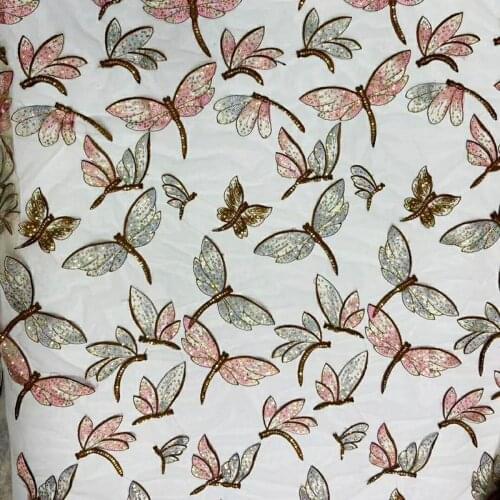 LASUI New embroidered dragonfly sequin fabric mesh childrens dress show dress curtain lace cloth clothing X0618