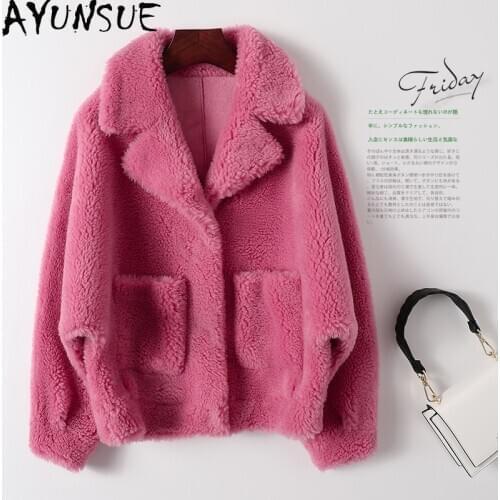 AYUNSUE 2020 Real Fur Coat Female Jacket Autumn Winter Clothes Women Korean Sheep Shearing Wool Coat Fashion Abrigo Mujer KJ5896