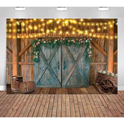Rustic Barn Western Cowboy Floral Backdrop Photography Spring Rural Door Wood Wedding Bridal Baby Shower Decor Banner Kids