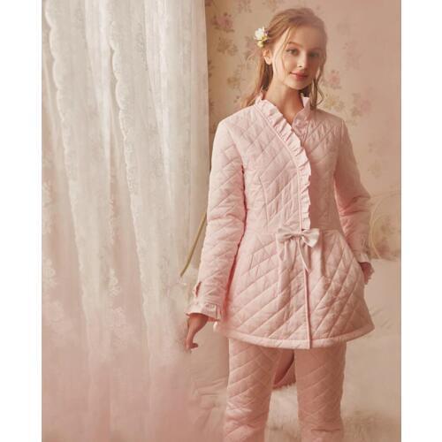 Cotton Pajamas Women Winter Sleepwear Vintage Pajama Sets Sleepwear Warm Cotton Pyjamas High Quality