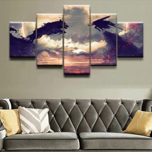 Canvas HD Prints Paintings Home Decor Living Room 5 Pieces Anime Berserk Guts Wolf Pictures Modular Wall Art Poster Framework
