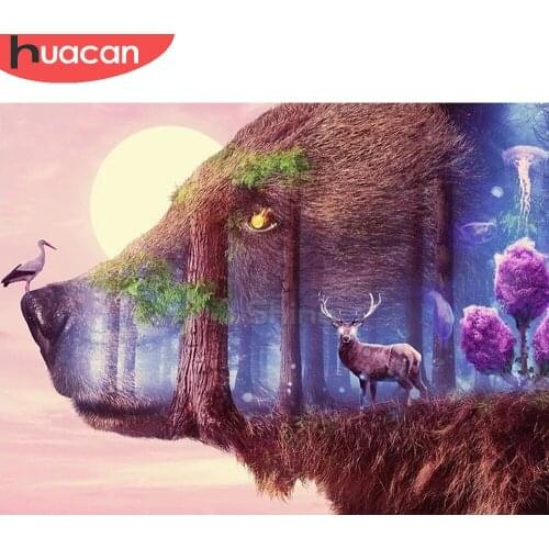 HUACAN Full Square/Round Diamond Painting Animal Bear Cross Stitch Deer Diamond Mosaic Forest Childrens Room Decor
