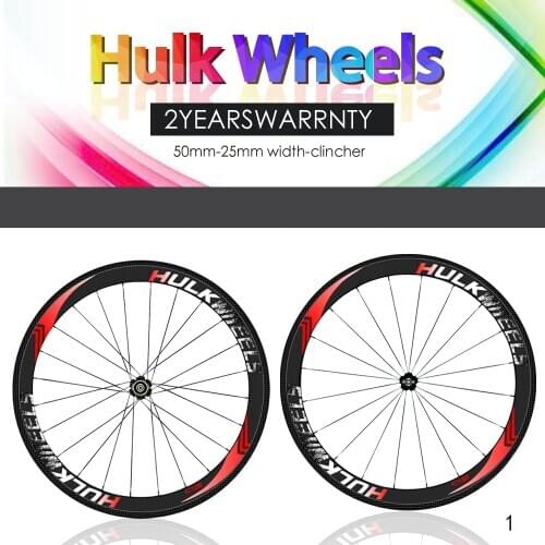 HULKWHEELS 700C Racing Bicycle Carbon wheels with Black Red Powerway R51 striaight pull Hub 50mm depth 25mm width