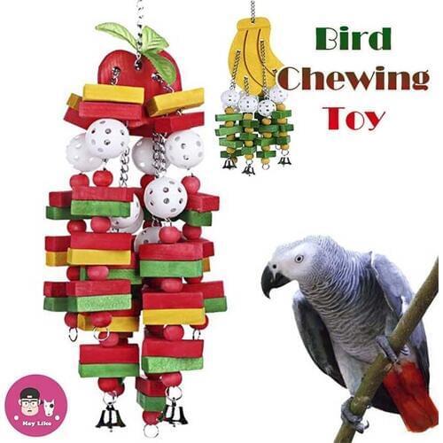 Bird Toys Chewing Playing Toys Large Medium Pet Parrot Cockatiel Parakeet Colorful Wooden Blocks Swing Food Grade Toys