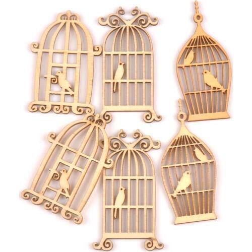 24Pcs birdcage natural Wooden Scrapbooking Craft for Embellishments Handmade Diy handicraft Decor 35x52mm MT1743